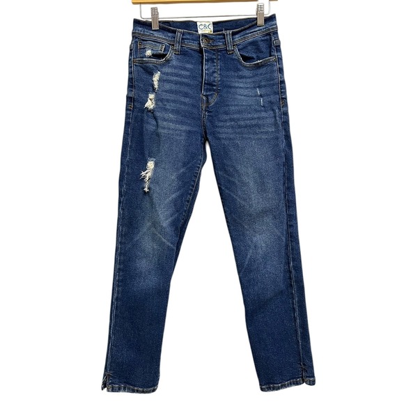 C&C California Denim - C&C California Skinny Jeans Womens 4/27 Blue Distressed High Rise Slit Edgy